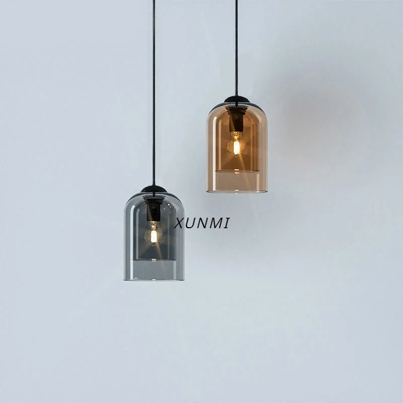 

Nordic Modern Minimalist Restaurant Glass Small Chandelier Bedroom Bedside Hanging Line Room Decoration Double Pendant Lights