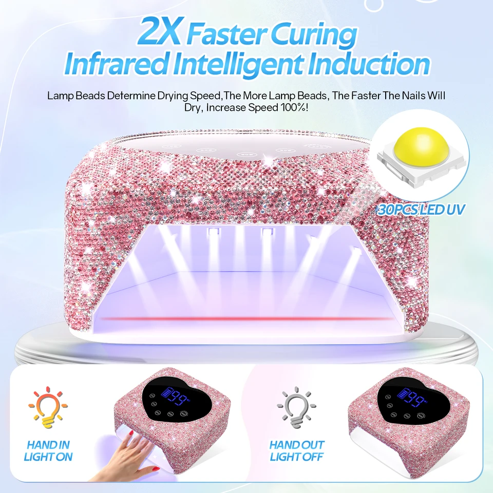 Lámpara recargable de 72W UV LED para uñas, 30 LEDs inalámbrica, curado de esmalte en gel con pantalla grande, equipo profesional 5
