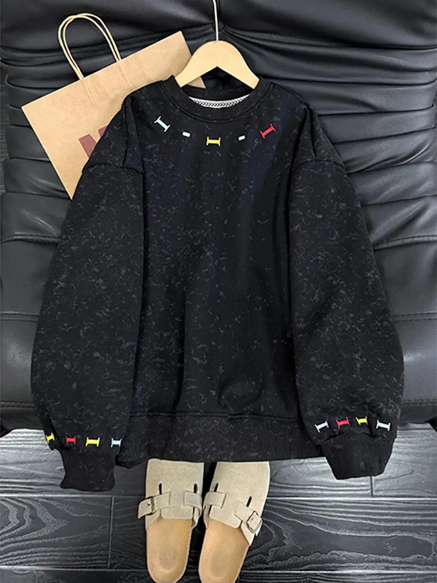 

Мужская толстовка Bla Tie Dye с вышивкой и длинными рукавами, базовый слой, американский ретро-стиль, модный трендовый топ