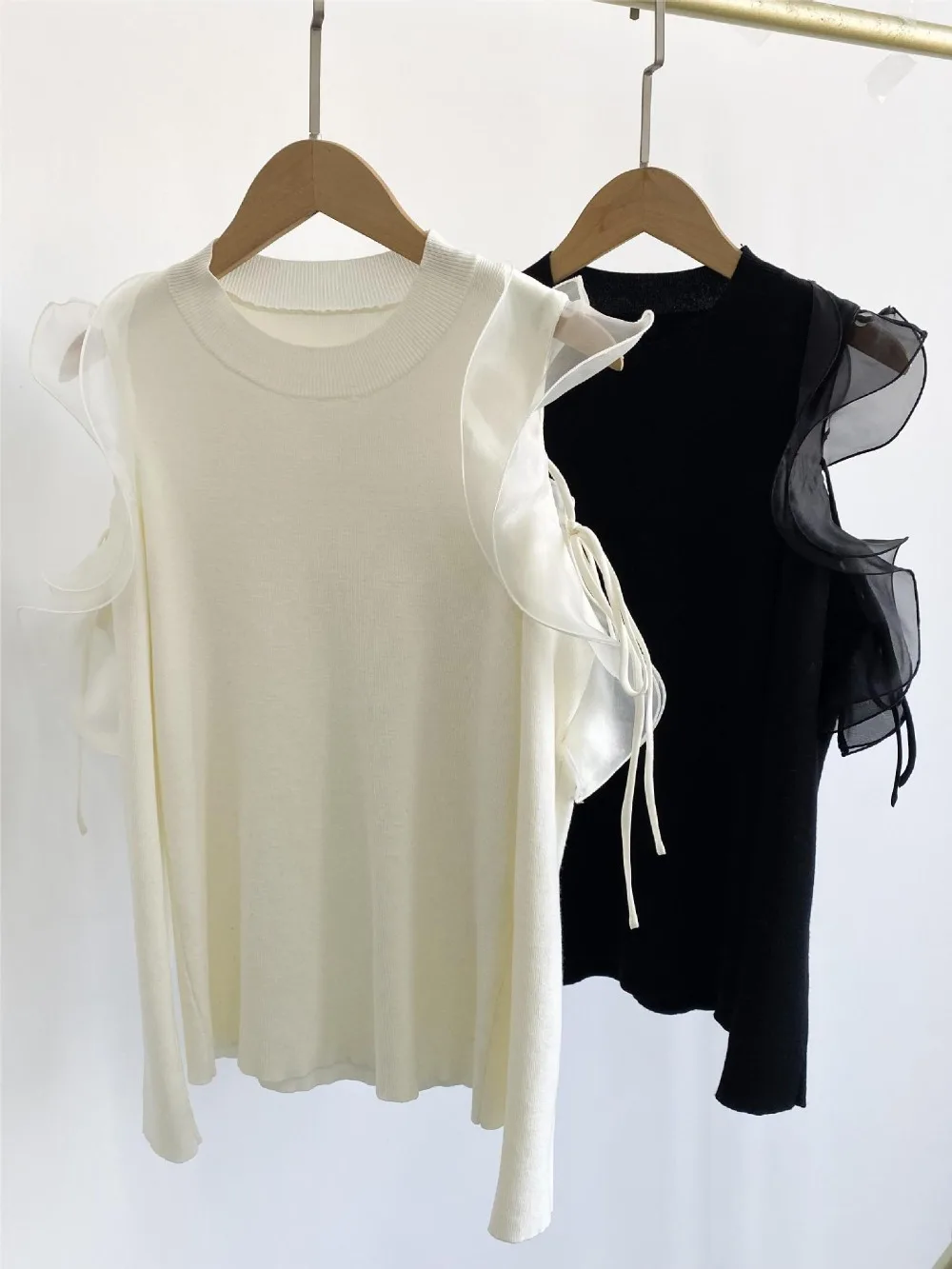 Neploe O Neck Butterfly Sleeve Sweet Solid Jumper Casual Fungus Elegant Shoulder Strapless Sweaters Japan Voile Knit Moda Tops