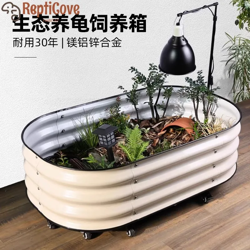 

Metal-Frame Ecological Turtle Tank Yellow-Edge Turtles,Water-Land Green Plant Habitat Reptile Breeding,Semi-Aquatic Tank Design