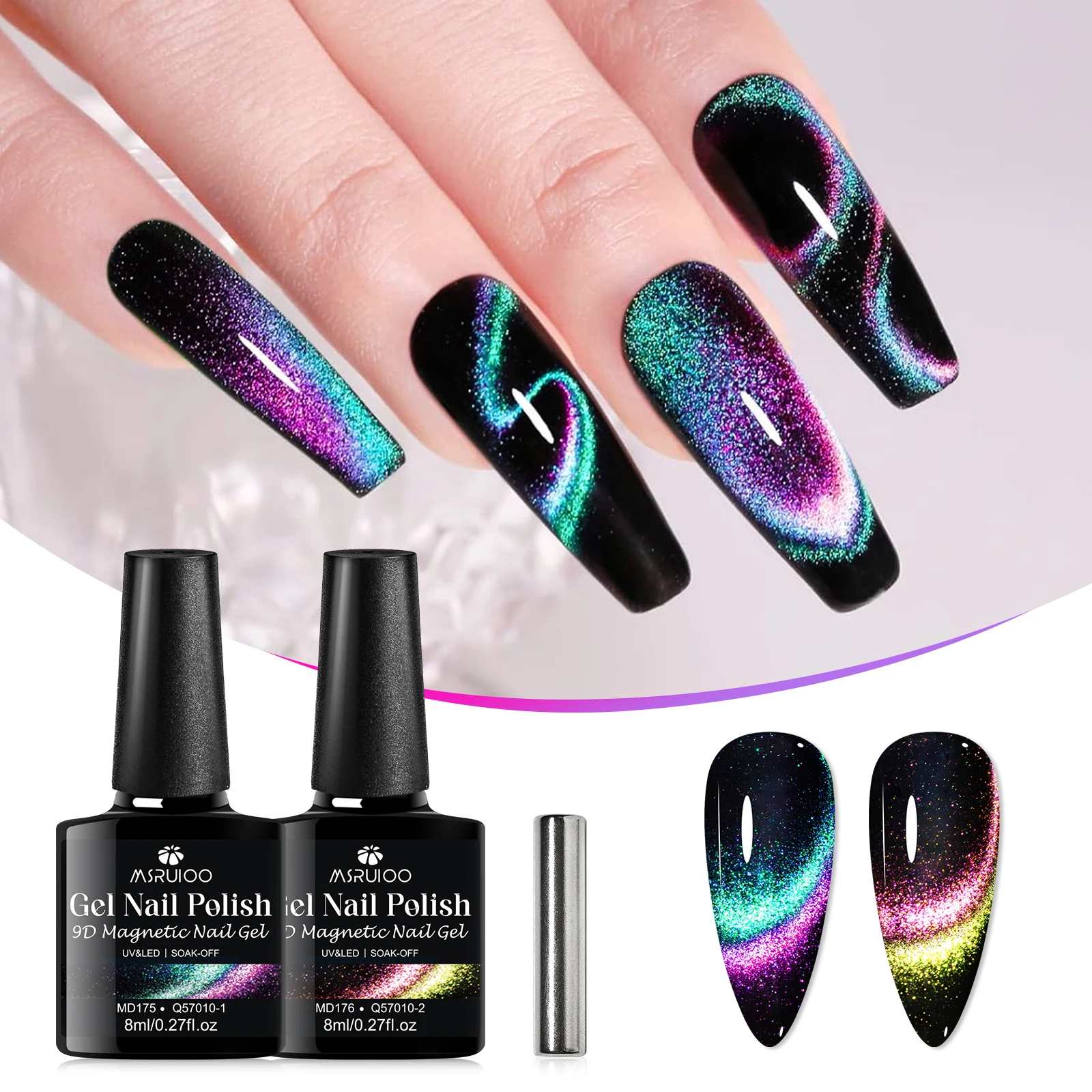 Set de 3 Esmaltes de Uñas Magnéticos 9D con Efecto Arcoíris, 8ml, Gel Semipermanente, Láser, UV, para Arte de Uñas, DIY