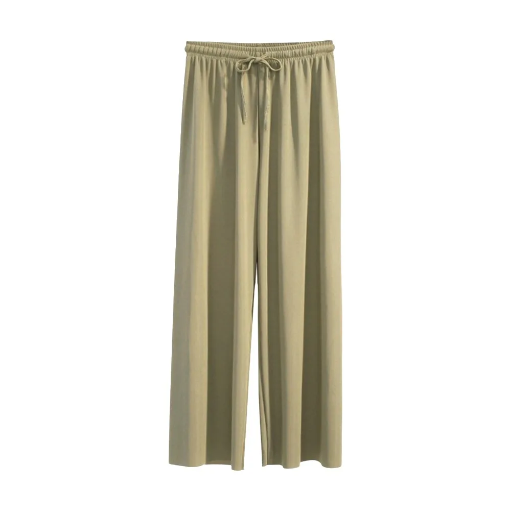 Casual Solid Color Wide Leg Pants Ankle-Length Wide Leg Casual Pants Elastic Waist Summer Weight Ankle-Length Pants