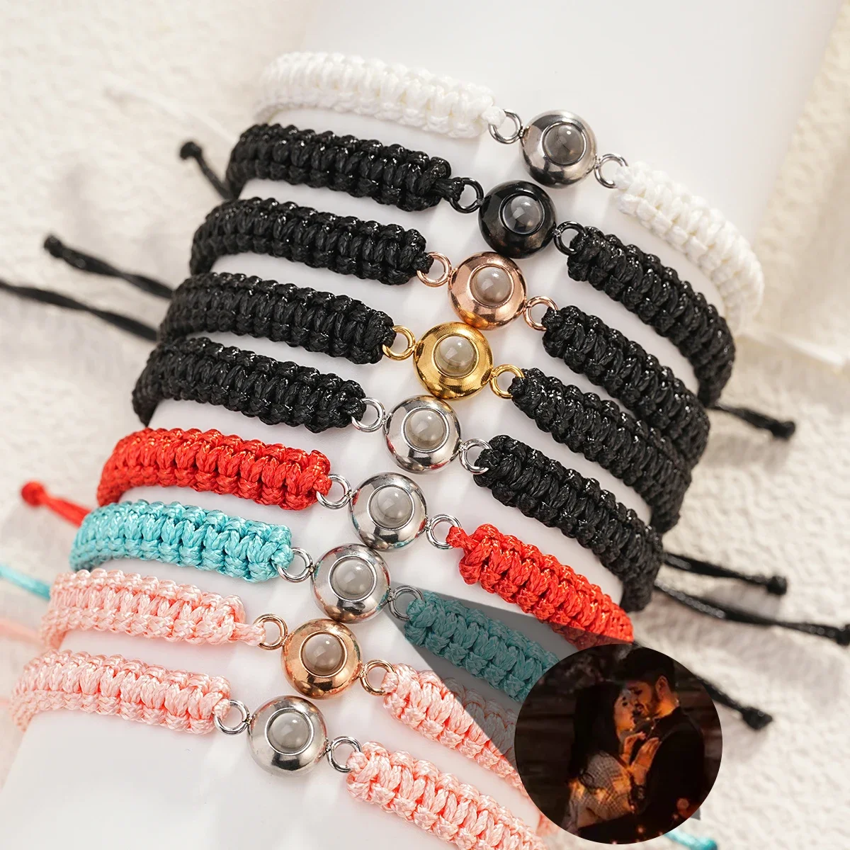 

Customized photo projection bracelet, customized stainless steel projection bracelet with pictures inside, personalized commemor