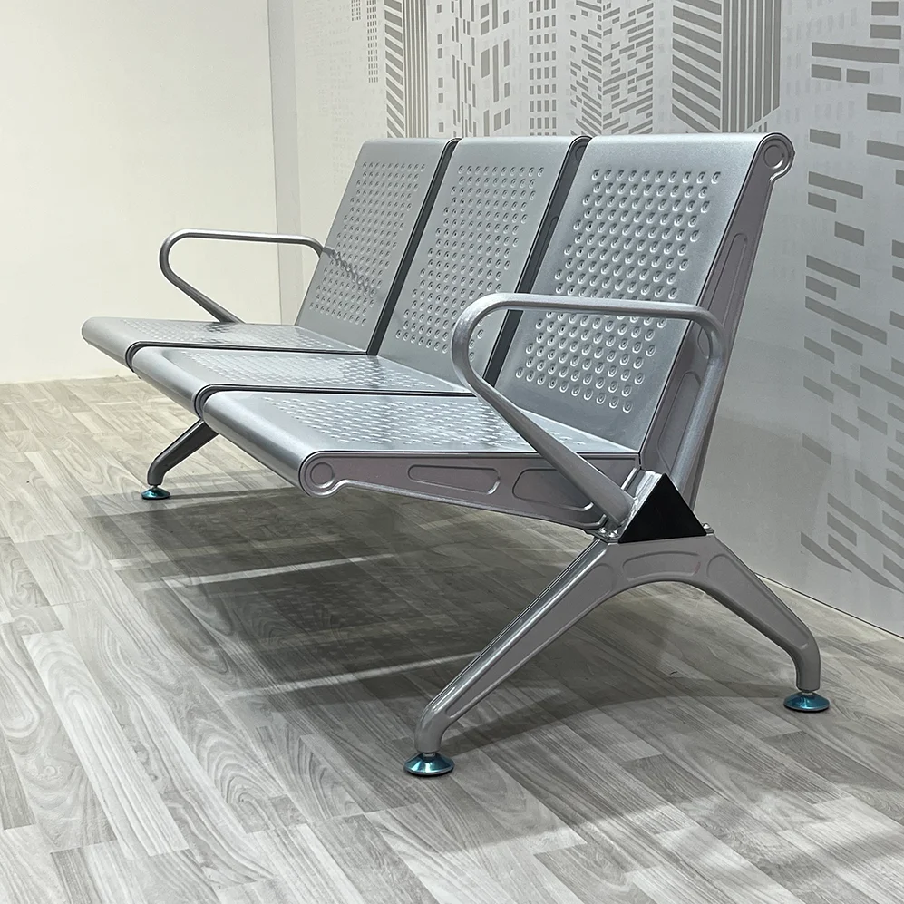 

Comfortable Reception Bench Metal Stainless Railways Airport Waiting Chair 3 Seat Hospital Waiting Chair Airport Waiting Chair