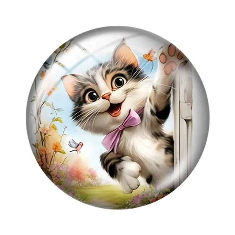 Spring Cat by the Window  10pcs 12mm14mm/16mm/18mm/20mm/25mm Round Photo Glass Cabochon Demo Flat Back Making Findings Jewelry