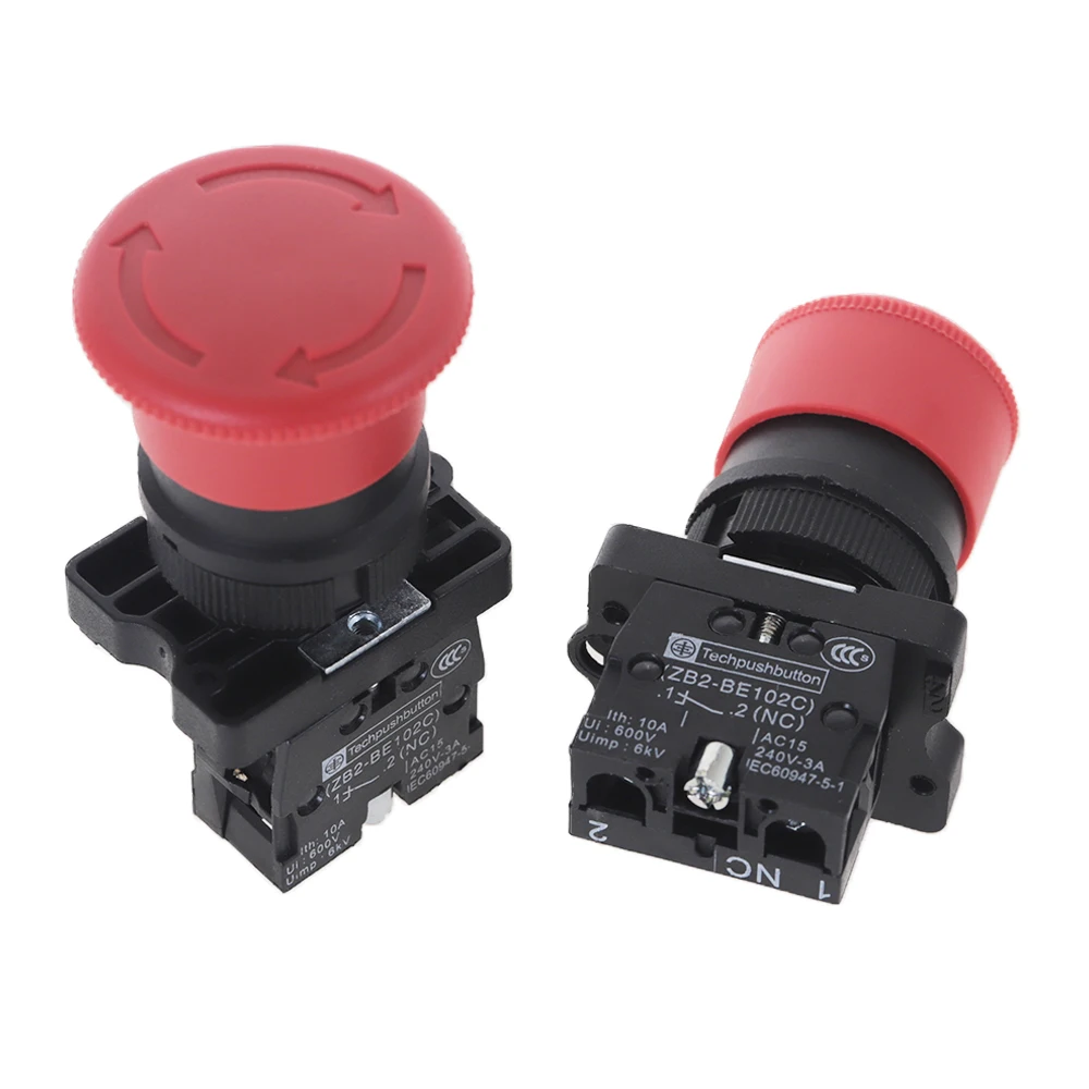 22mm Emergency Stop Mushroom Push Button Switch ZB2-BE102C NC Red XB2-ES542 XB2-ES442 Control Electrical Starter Switch 600V 10A