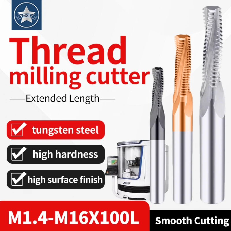 

VOKET TAP Full Tooth Thread Milling Cutter CNC Machine Solid Carbide M1.4 M1.6 M2 M2.5 M3 M4 M5-M16X100L Taps