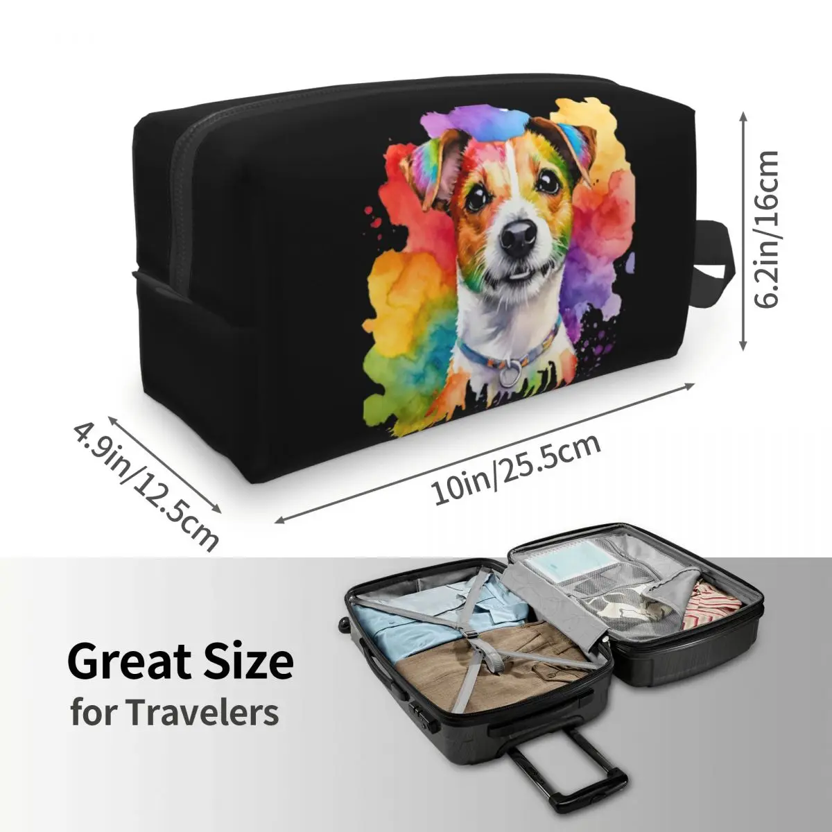 ジャックラッセルテリア水彩肖像画化粧バッグ化粧品オーガナイザー収納 Dopp キットトイレタリー化粧品バッグ鉛筆ケース