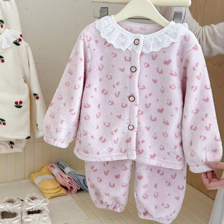 جديد 2025 أطفال شتاء رشاقته الدافئة لينة الفانيلا منامة طفل لطيف الكرتون ملابس خاصة بنين بنات بيجامات غير رسمية مجموعة ملابس