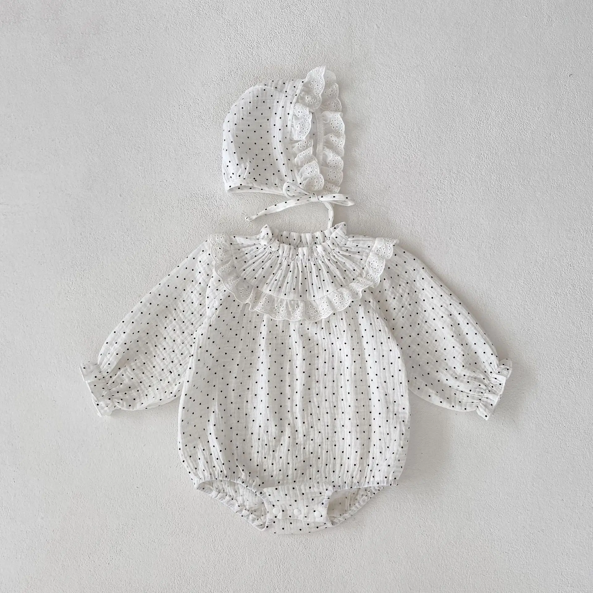 

Angoubebe 555H144 Baby Girl 2023 Autumn New Arrival Polka Dots Combo Lace Round-collars One Piece