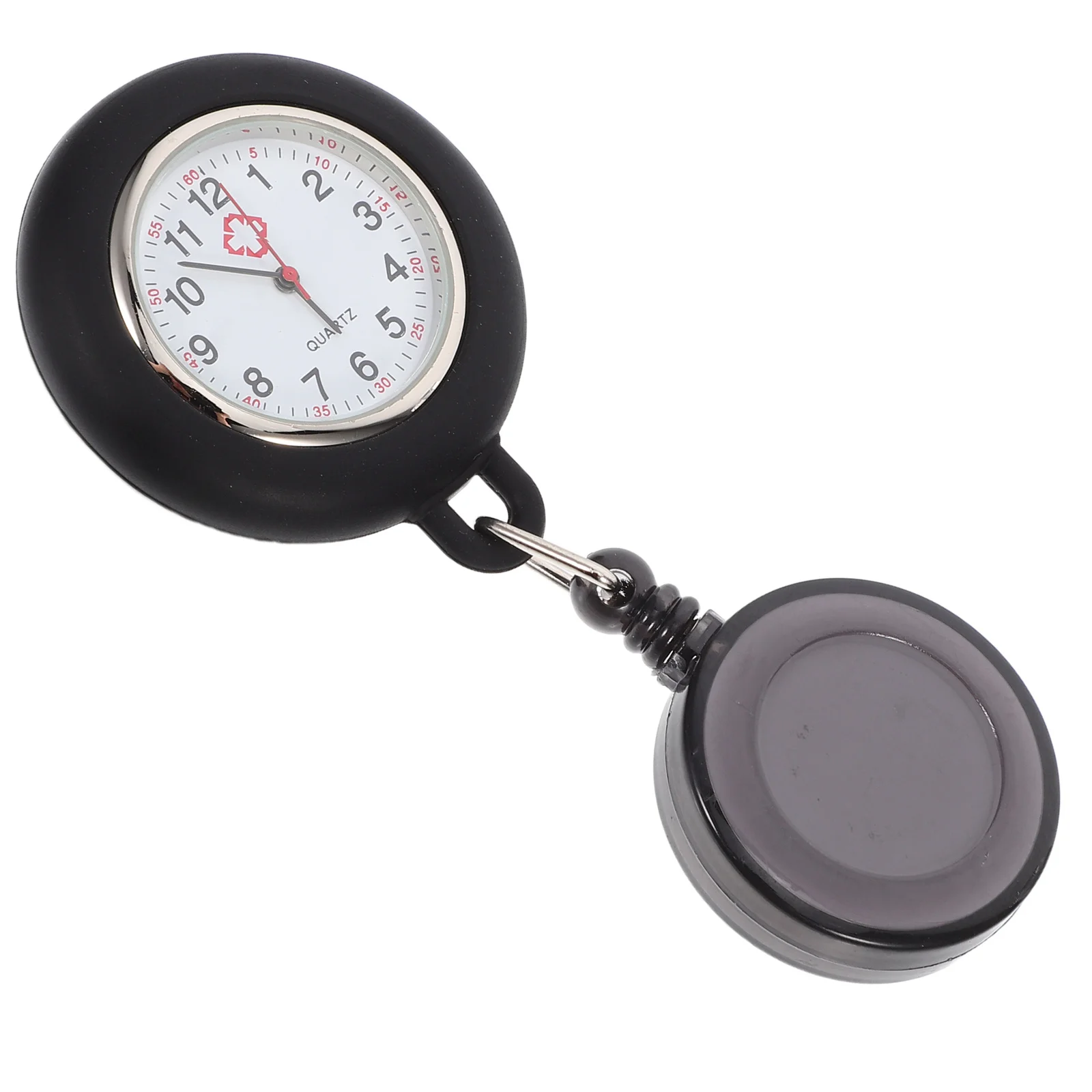 

Nurse Black Clip-On Pocket Watch For Women Men Students Smiling Face Design Lightweight Badge Reel Fob Timepiece Hanging Pocket
