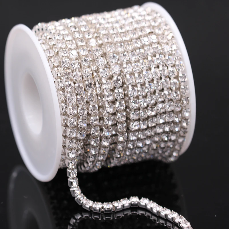 10Yards/lot ss6-ss18  dense Crystal rhinestone chain close crystal in silver Sew on Cup chain for clothing ornament accessories