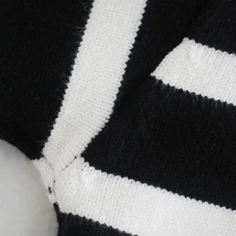 Зимний черно-белый полосатый свитер, женский уличный свободный пуловер, джемпер, топы, женские водолазки с длинными рукавами, вязаные свитера