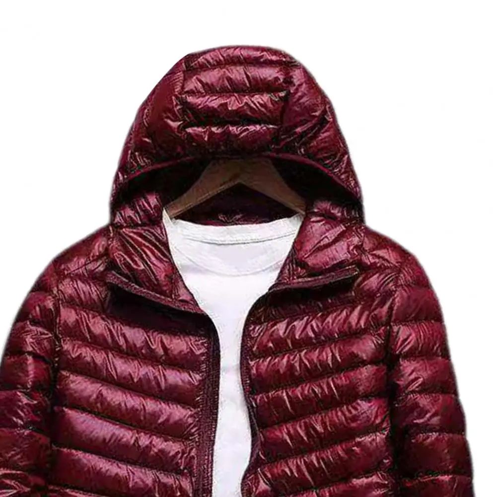 Plus Size Winter Men Down Coat Ultra Lightweight Hood Solid Color Thin Cotton Padded Zipper Jacket Streetwear