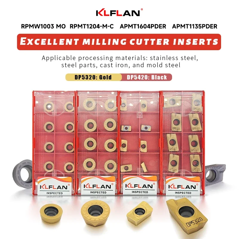KLFLAN CNC Cutting Milling Insert High-Quality Metal Lathe Tools RPMW1003-DP5320 RPMT1204 APMT1604 APMT1135