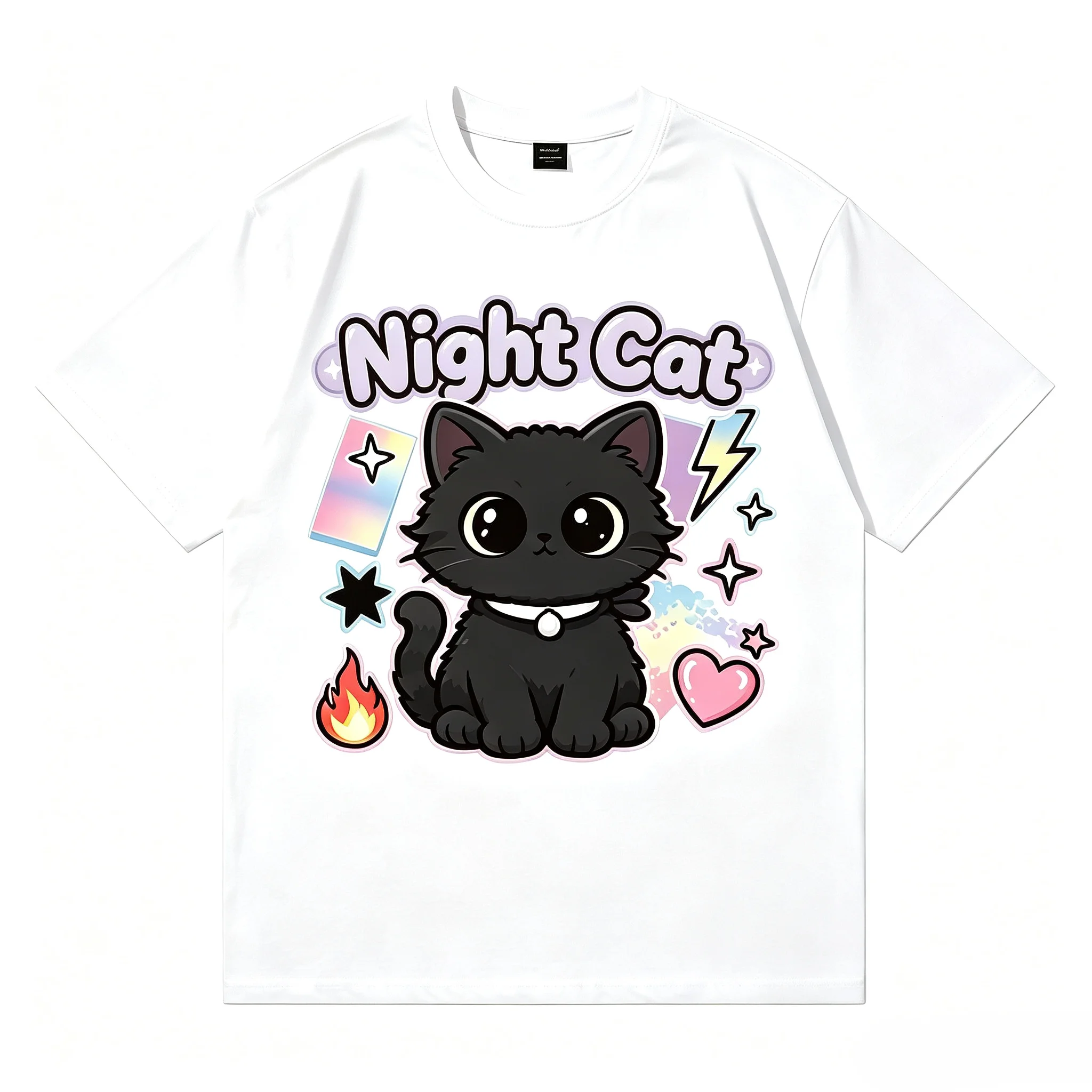 Graphic Tee Oversized - Y2K Night Cat Graphic T‑Shirt Unisex