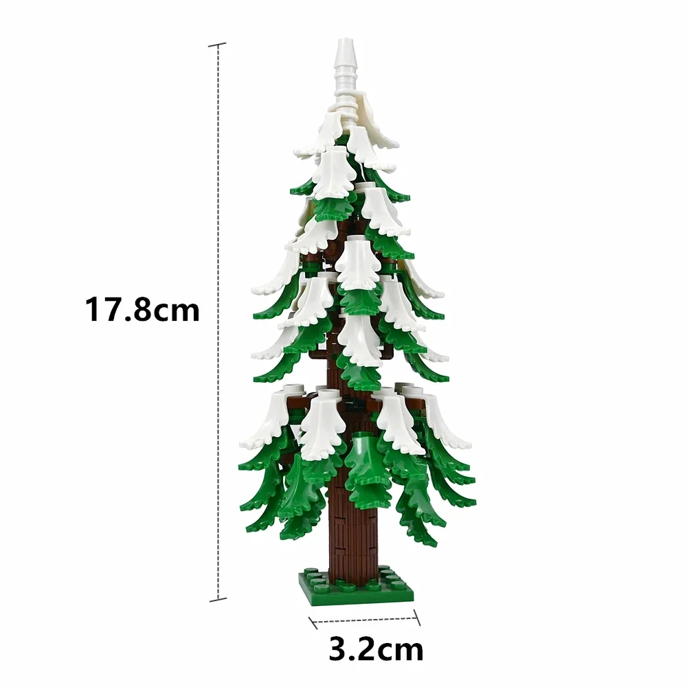 Winterlicher Tannenwald, schneebedeckte Gebäude, Bausteine, Tannenbaum, MOC, Pflanzenteile, Stadtstraßenszene, Landschaftsteile, 2682 Ziegel-Spielzeug – Detail 1
