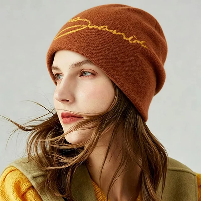 Winter 100% Goat Cashmere Unisex Leisure Hat Outdoor Skiing Warm Beanie Cashmere Pullover Hat For Men and Women