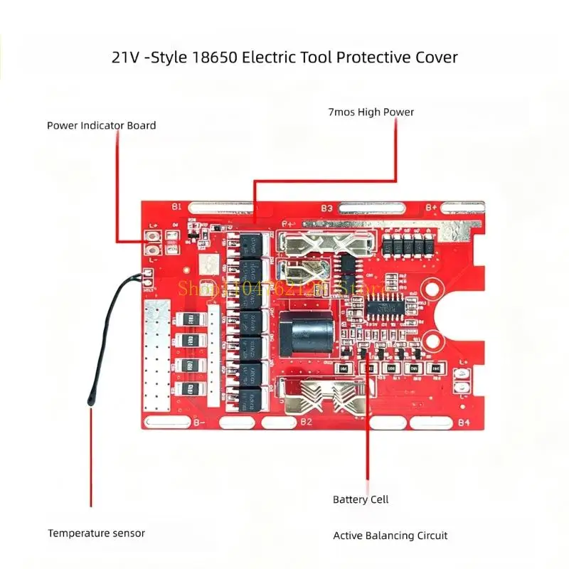 Service Board for 21V Battery Pack Repair, Red Circuit Part With 7 Power Devices for Control Update, Spare Storage, and Workshop