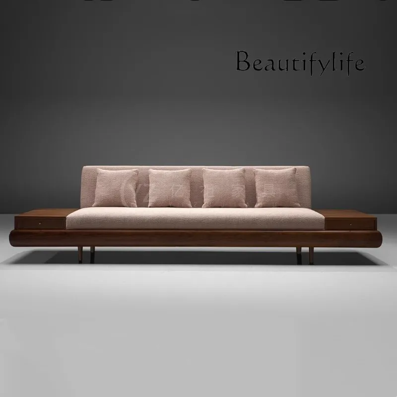 One-Line Straight Double Three-Seat Solid Wood Sofa Light Luxury Elegant Hotel Club Leather Fabric Sofa