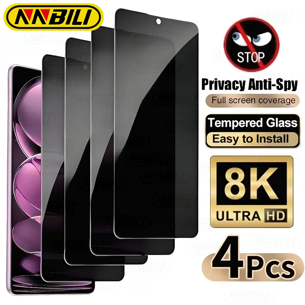 NNBILI 4 Stück Sichtschutz-Displayschutzfolie aus gehärtetem Glas, für Xiaomi Redmi Note15 Pro 5G 14 13 Pro 4G 5G 12 Pro Plus 11 11S 10 10S Pro