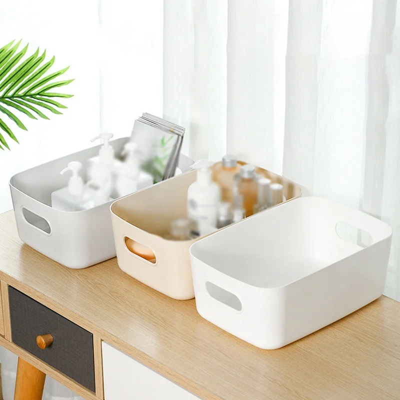 Decorative Desktop Storage Box Dormitory Sundries Plastic Cosmetic Storage Box Bathroom Kitchen Sorting Storage Basket Bins