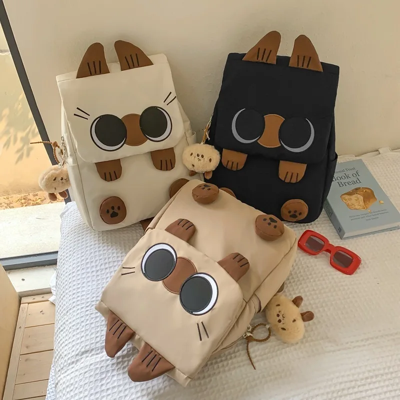Ins Style Backpack Student Cat School Bags Casual Basic Japanese Cartoon Large Capacity Backpacks One Mengluo Cat Shoulder Bag