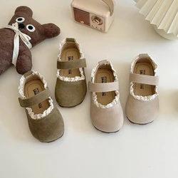 Spring Autumn Kids Flats Shoes Ruffles Shallow Toddler Girls Princess Shoes Soft Hook Loop Non Slip Children Single Shoe