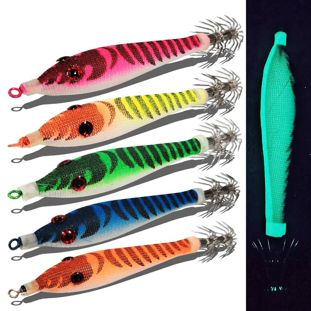 

AS 5pcs Hard Bait Glow Soft Shrimp Anglers Hook Crowns Squid Jigs Sea Fishing Lure Set Artificial Cuttlefish Octopus Baits