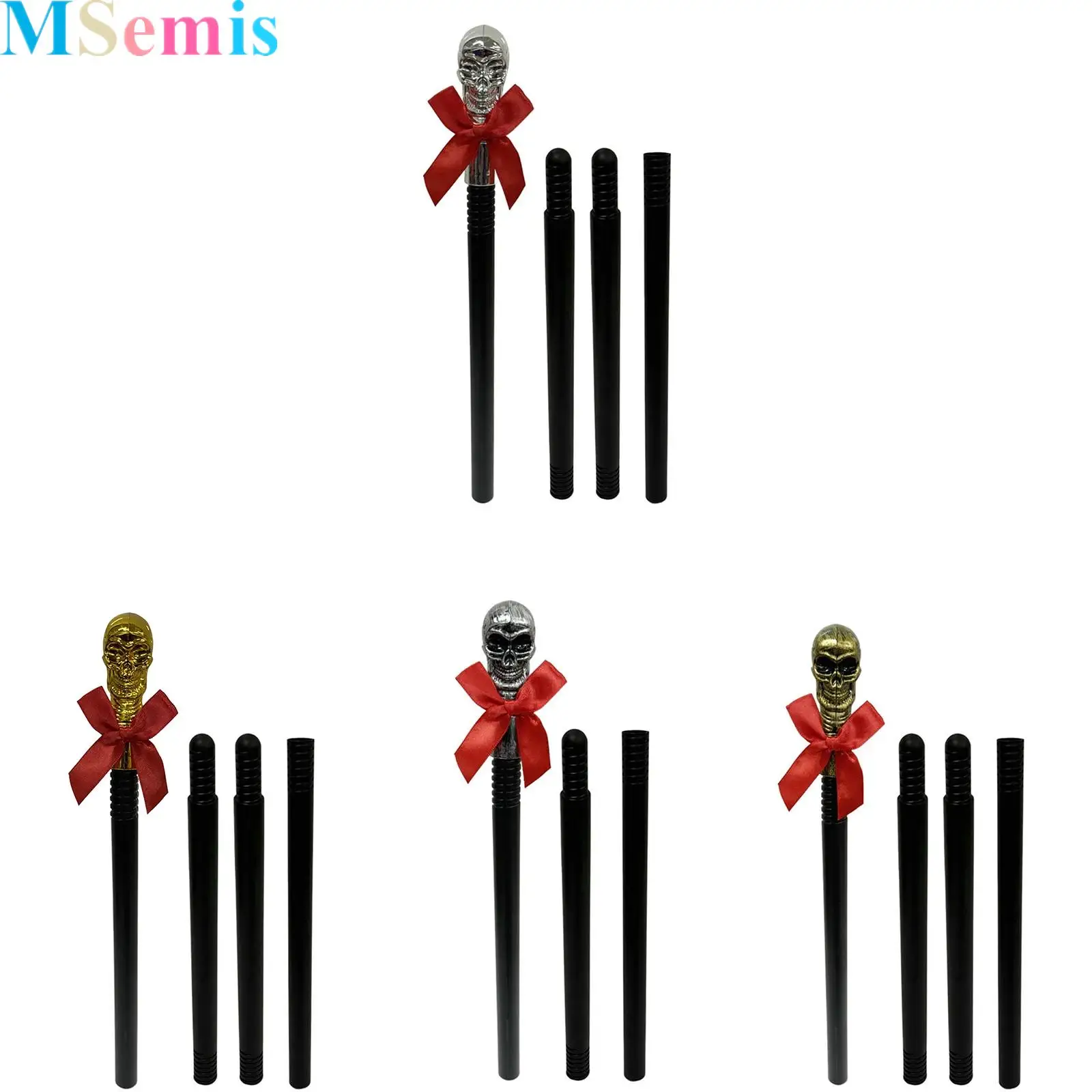 

Skeleton Scepter Prop Vintage Walking Cane Plastic Magic Scepter Skull-head Decoration And Red Bow Prop Stick for Halloween