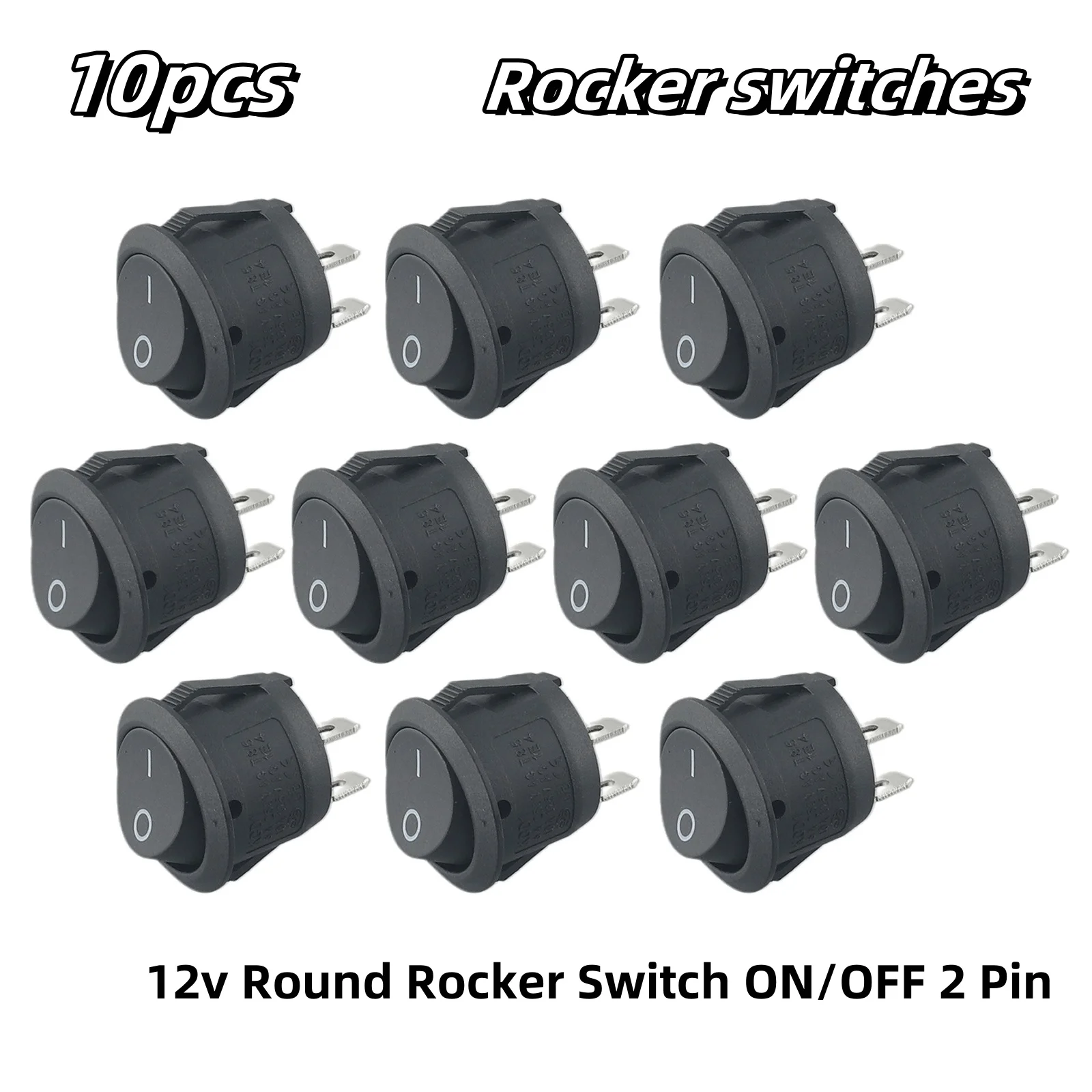 

10PCS 12v 23mm Round Rocker Switch ON/OFF 2 Pin SPST 6A 250V Camper Van Caravan Boat Motorhome Lights Rocker Switches