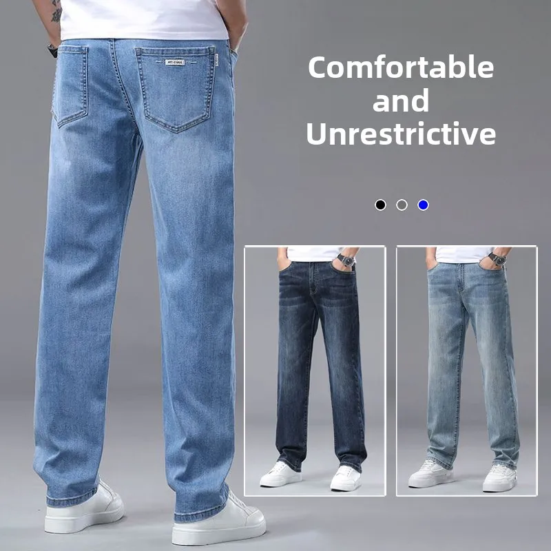 

Men's Casual Straight Leg Jeans Slim Fit Wear Resistant Cotton Stretch Denim Pants mid Waist Zipper Closure Comfortable Autum...