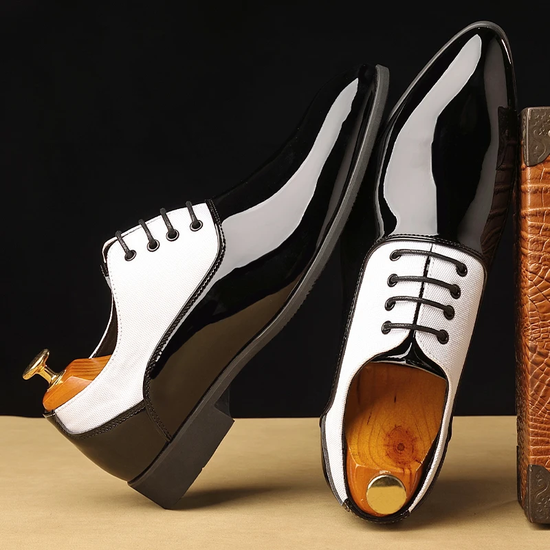 وأشار الرجال انكلترا فستان غير رسمي الأحذية ، الذكور العودة إلى الوطن الأحذية ، الزفاف الرسمي أوكسفورد ، أسود ، أبيض ، الأحمر المرقعة