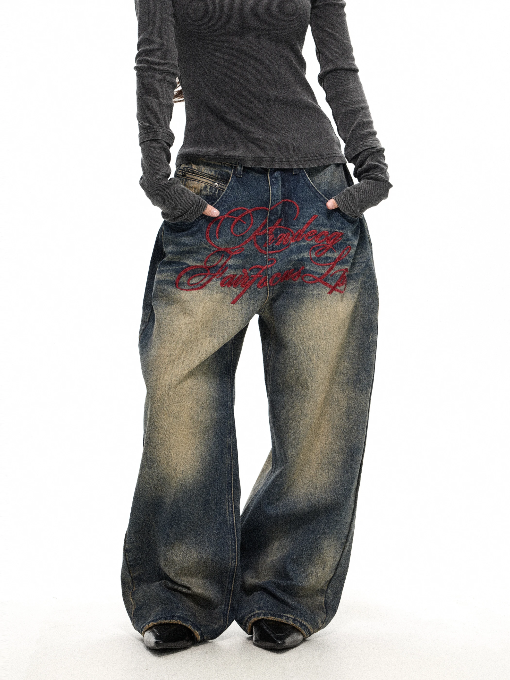 Calças Jeans Leves Estilo Americano, Casuais, de Perna Larga, Longas, para Homens e Mulheres, Design Vintage, Confortáveis, e...