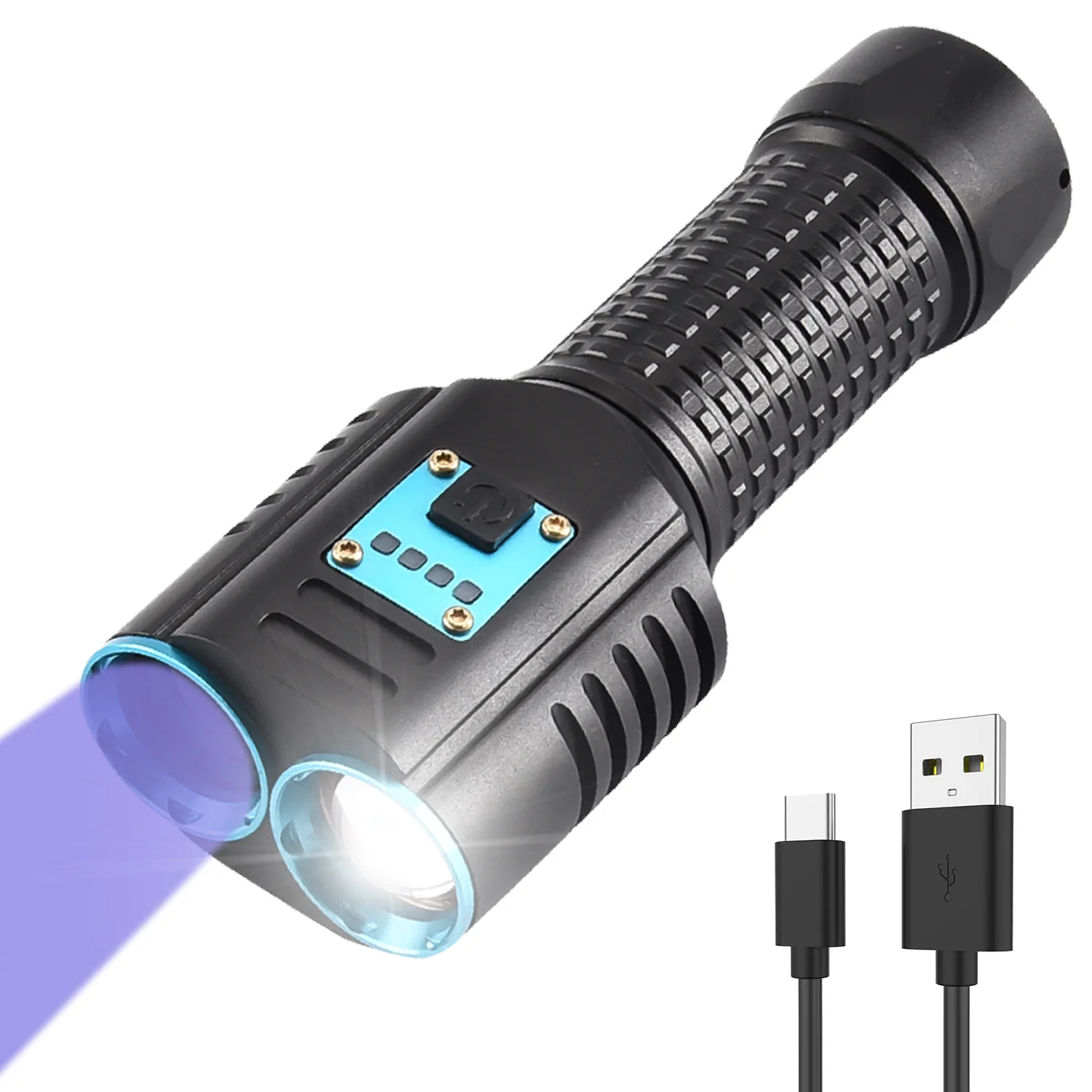 30W 365UV Black Mirror UV Flashlight Fluorescent Oil Pollution Detection White and Purple Lights