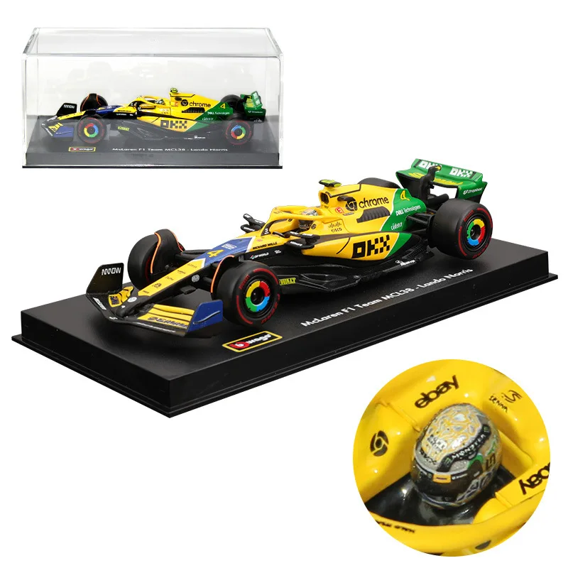 En Stock nuevo Bburago 1:43 Mclaren Mcl38 Monaco Gp aleación miniatura Mcl38 Miami Gp modelo fundido a presión # 4 # 81 Lando Norris Toys Regalo para niños