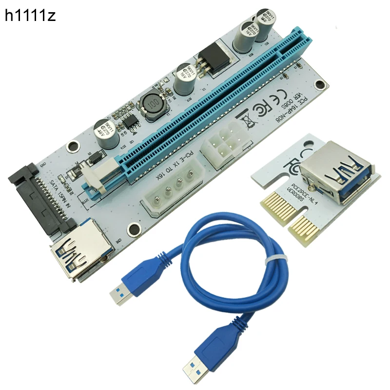 008S PC PCIe PCI-E PCI Express Riser Card 1x to 16x USB 3.0 Data Cable SATA to 4Pin IDE Molex Power Supply for BTC Miner Machine