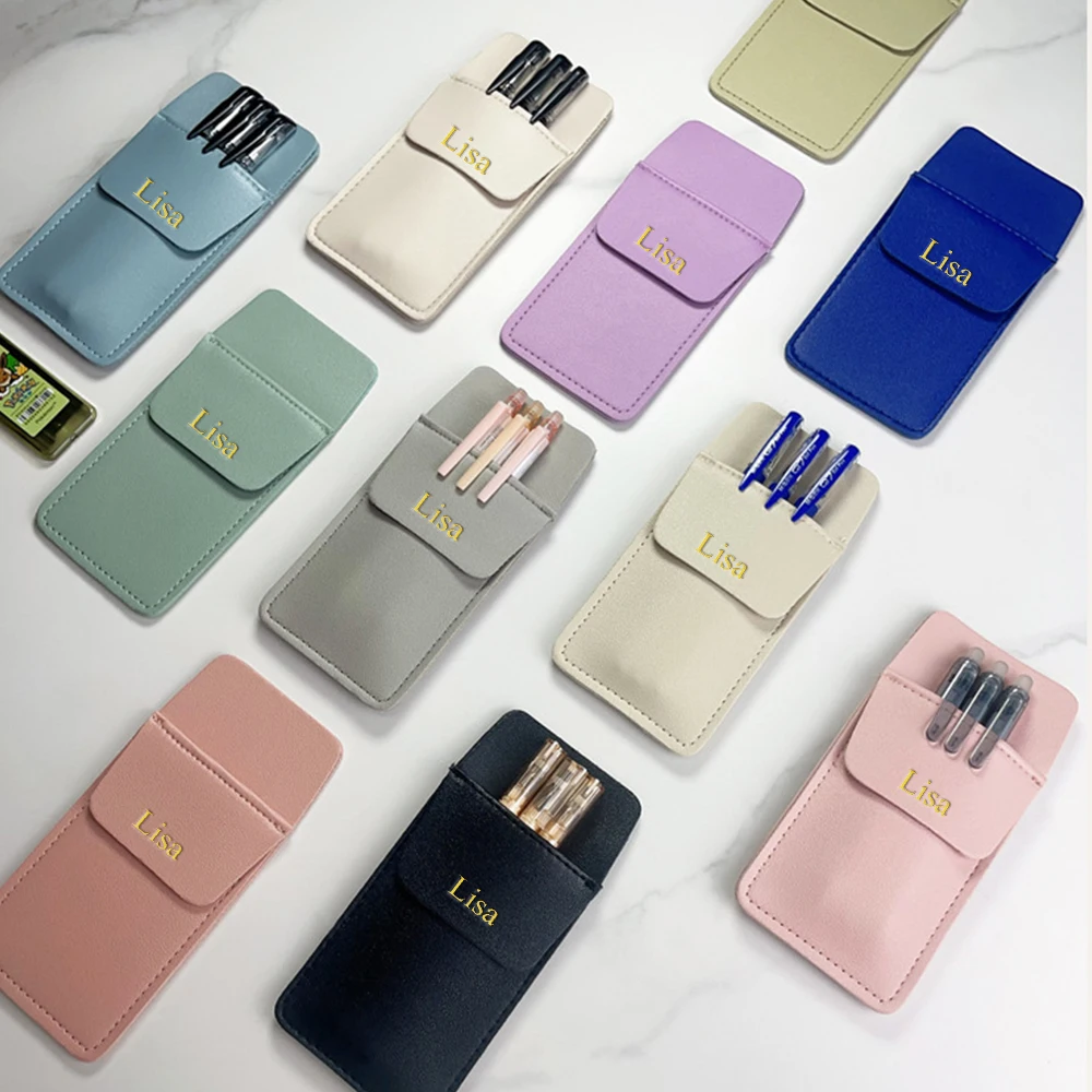 Customized name Moranti colored pu leather nurse pen case, double-layer anti-ink leakage pocket, white coat storage pen case image 5