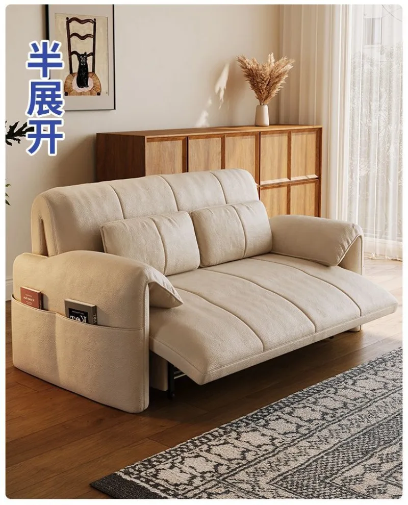 Cream wind intelligent voice remote control electric sofa bed small apartment living room study dual-purpose multi-function