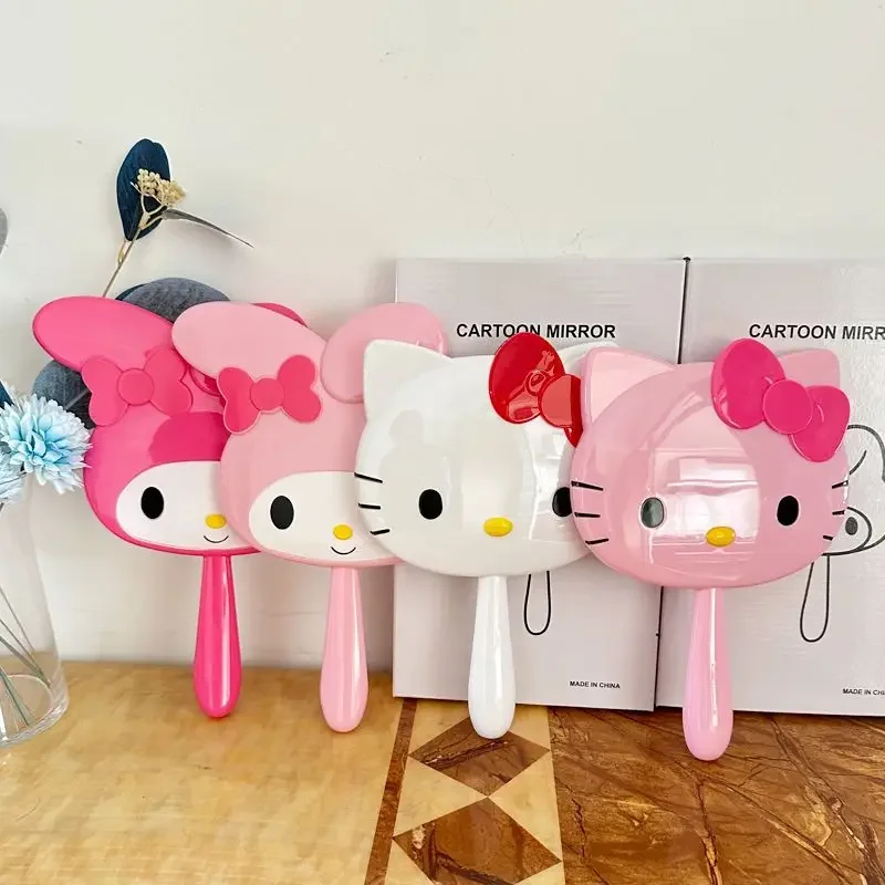 

Зеркало с ручкой «Hello Kitty», мелодия, реквизит для макияжа для девочек, кавайный мультфильм, студенческие путешествия, портативные принадлежности для ванной комнаты, комната в общежитии