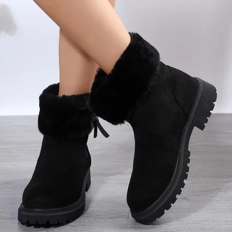 

2025 New Furry Faux Short Plush Snow Boots Women's Anti Slip Platform Winter Boots Women's Shoes Warm Plush Ankle Boots