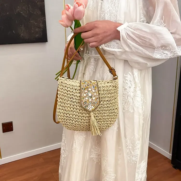 

2026 New Color Versatile Fashion Cotton Rope Woven Bag High-end Crossbody Bag Niche Simple Design Cotton Rope Woven Bag