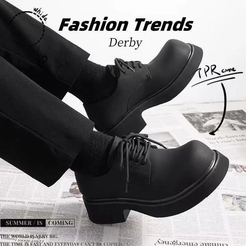 

Derby shoes men's 2026 spring new item big head thick sole Hong Kong style trend casual leather shoes men's workwear shoes trend