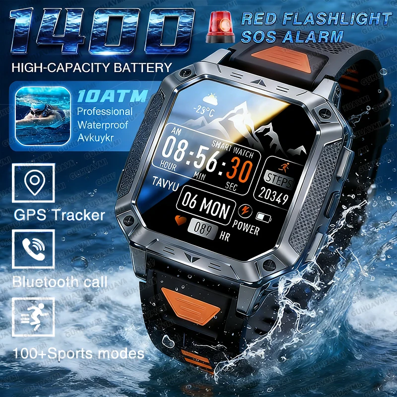 

[2026 Beast] Военные GPS-смарт-часы с аккумулятором 1400 мАч, 200 днями автономной работы, водонепроницаемостью 10ATM для дайвинга, прочные тактические часы для активного отдыха и спорта