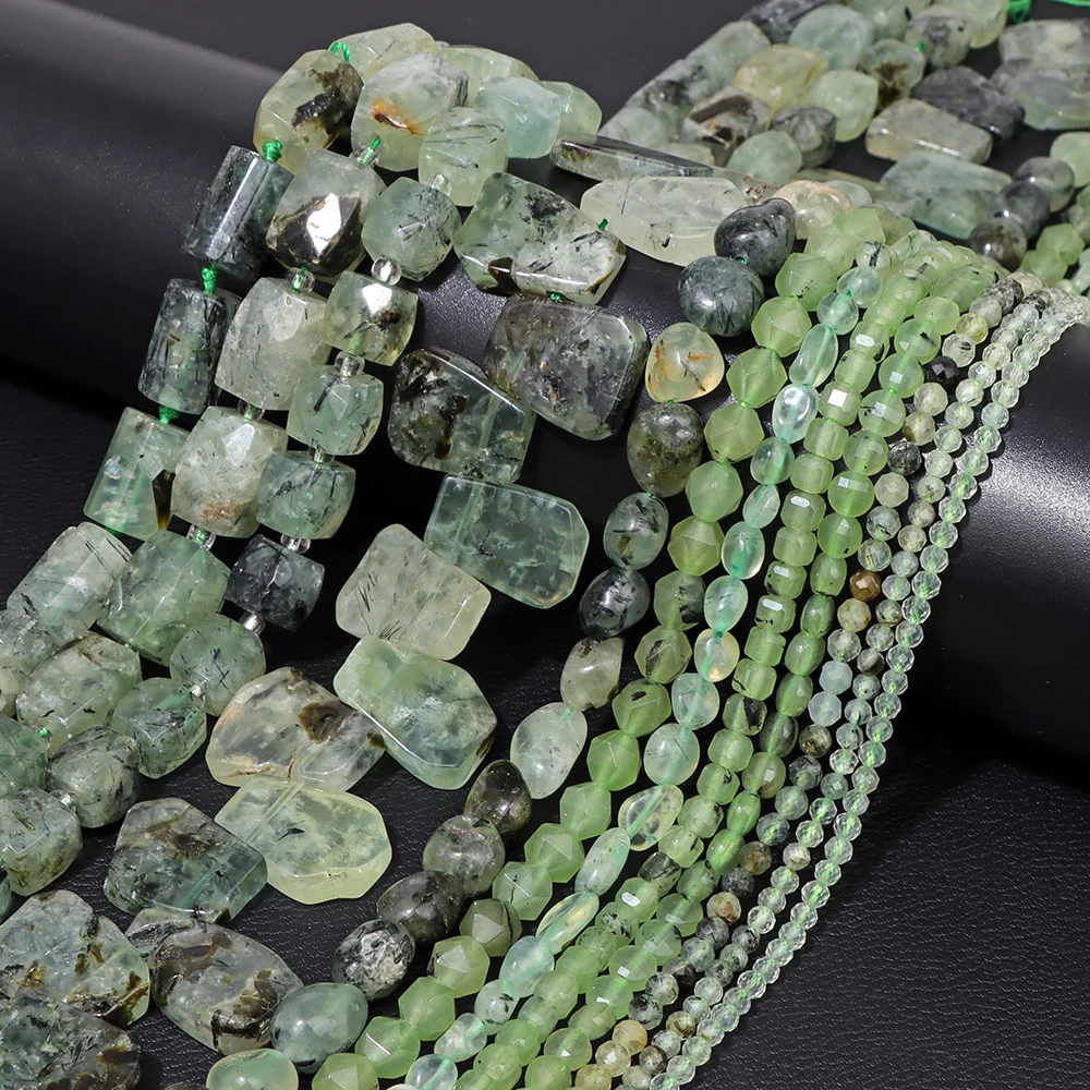 

Green Faceted Prehnite Beads Cube Cylinder Shape Natural Grape Stone Prehnite Beads For Jewelry Making Bracelet DIY Necklace