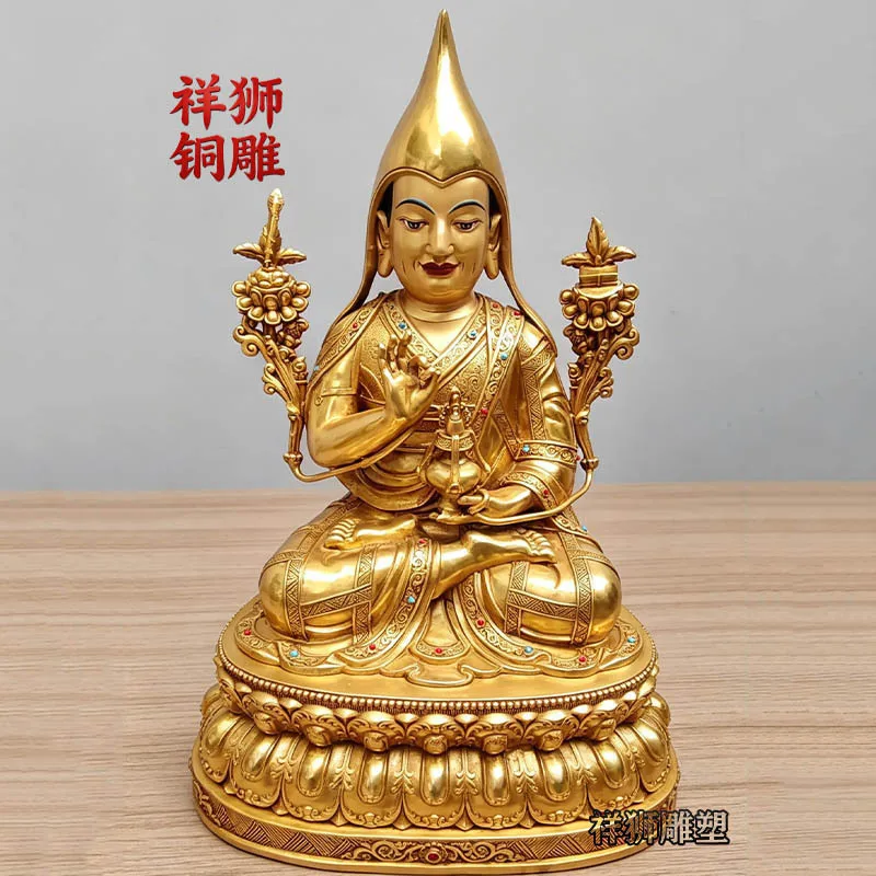 HT  Master and Apprentice Three Handmade Buddha Statues for Worship, Pure Copper Gilded Ornament, Customized Exquisite Design