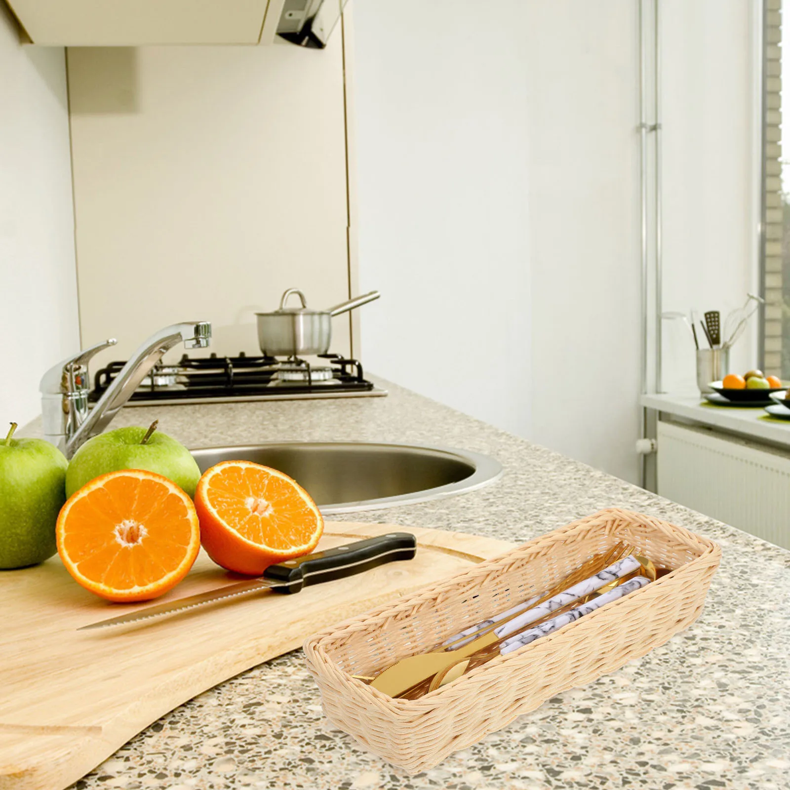 

Rattan Basket Woven Cutlery Organizer Chopstick Holder Silverware Tableware Storage Container Silverware Basket Container Box