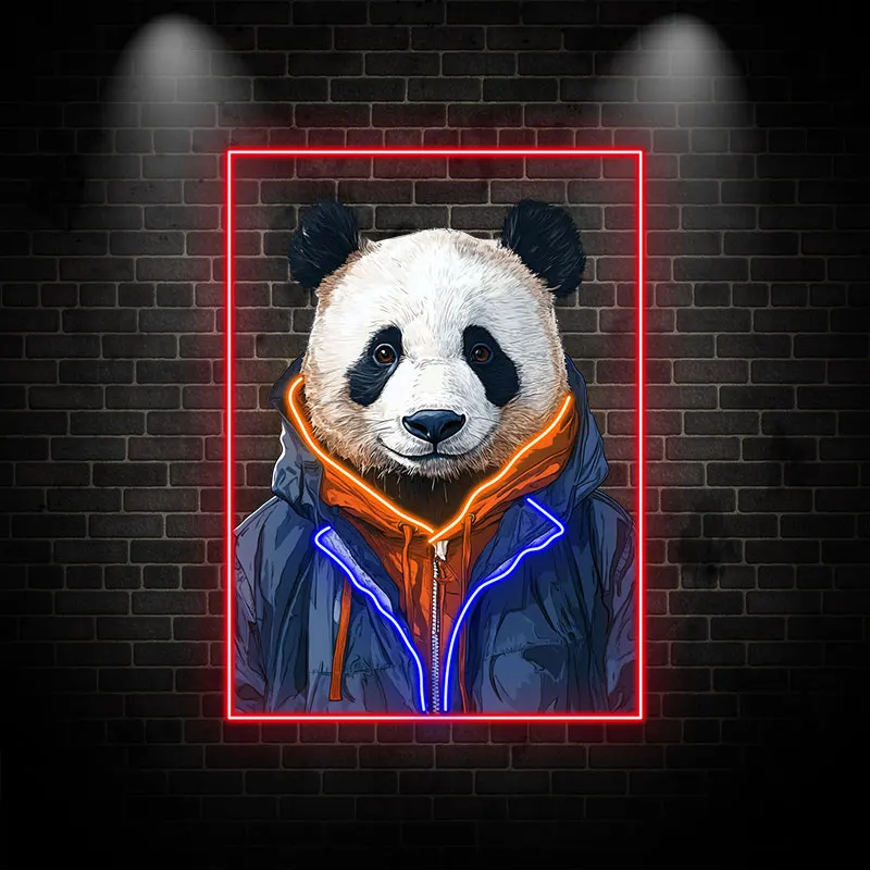 Toysign Cool Panda in Jacket Neon Wall Art - Trendy LED Light Decor for Teen Room, Game Room, Unique Gift Idea - Red Frame