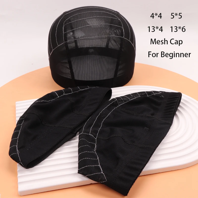 Black Mesh Wig Cap With White Guide Line For Beginner Making Wigs 13*4 13*6Breathable Weaving Cap With White Lines For Lace Wigs